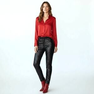 BEBE Woman's Black Sequin Front Jegging Knit Pants 30 Whimsigoth NewYearsEve